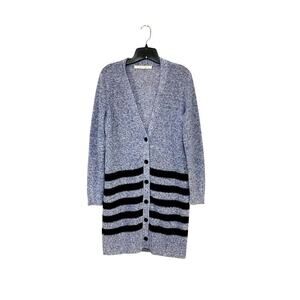 Nordstrom Collection Cardigan Boyfriend Blue Sweater Striped Linen Size Medium